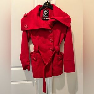 Dollhouse Outerwear Womens  Pea Coat Jacket Red Wool Blend Sz M